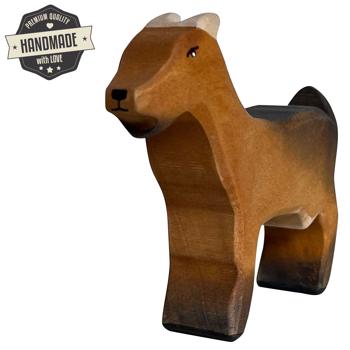 Preview: Holztier Ziege - Handgefertigt, nachhaltig & mit Bio-Ölen poliert - 10x8x2.5cm - Ideales Geschenk für fantasievolles Spielen & Weihnachten