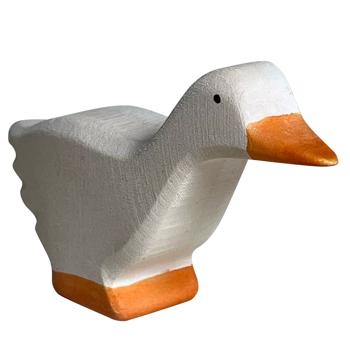 Holztier Gans handgefertigt - Nachhaltig mit Bio-Ölen poliert & wasserbasierten Farben bemalt - Ideal als Geschenk für Kinder & Krippen 9x5x2cm