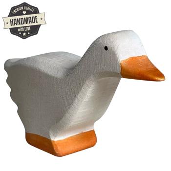 Preview: Holztier Gans handgefertigt - Nachhaltig mit Bio-Ölen poliert & wasserbasierten Farben bemalt - Ideal als Geschenk für Kinder & Krippen 9x5x2cm