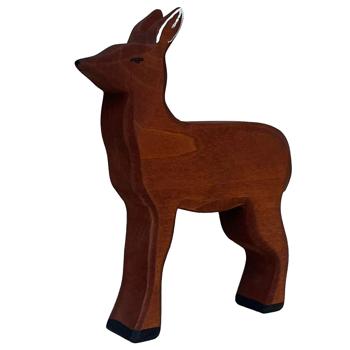 Holztier Reh - Handgefertigt, nachhaltig mit Bio-Ölen poliert - 11x13x2,5 cm - Fördert Fantasie & Spielspass - Lindenholz aus Serbien - Für Kinder & Krippe