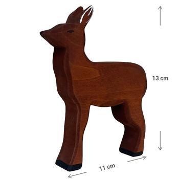 Preview: Holztier Reh - Handgefertigt, nachhaltig mit Bio-Ölen poliert - 11x13x2,5 cm - Fördert Fantasie & Spielspass - Lindenholz aus Serbien - Für Kinder & Krippe