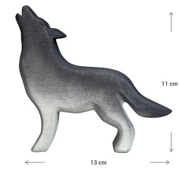 Preview: Holztier Wolf - handgefertigt, nachhaltig mit Bio-Ölen - Holzspielzeug für fantasievolles Spielen - ideal als Geschenk, 13x11x3 cm
