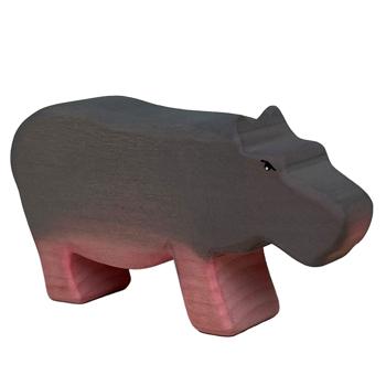 Holztier Nilpferd handgefertigt - Fördert fantasievolles Spiel & Intelligenz - Nachhaltig mit Bio-Ölen poliert - 16x8x3 cm Grau für Kinder ab 3 Jahren