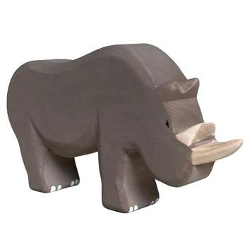 Holztier Nashorn handgefertigt - Fördert Fantasie & Intelligenz - Nachhaltige Linde, Bio-Öle, wasserbasierte Farben, 17x9x3 cm - Geschenk ab 3 Jahren