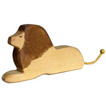 Holztier Löwe, handgefertigt aus Lindenholz - Fördert Fantasie & Intelligenz - 16x9x3 cm, nachhaltig mit Bio-Ölen poliert - Ideales Kindergeschenk