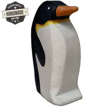 Preview: Holztier Pinguin handgefertigt – Nachhaltige Holzfigur für Kinder – 8x4x3 cm - Bio-Öl & wasserbasierte Farben – Geschenk für Geburtstag/Weihnachten