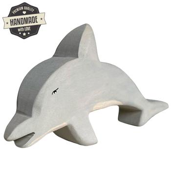 Preview: Holztier Delfin - Handgefertigt aus Linde mit Bio-Ölen poliert - Nachhaltige Holzfigur 8x7x3cm für fantasievolles Kinderspiel - Perfektes Geschenk