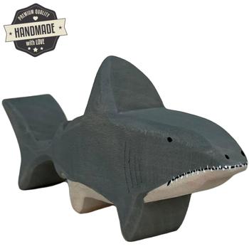 Preview: Holztier Haifisch - Handgefertigt, nachhaltig & mit Bio-Ölen poliert - 16x8x3 cm Holzspielzeug aus Linde für Kinder ab 3 Jahren, fördert Fantasie