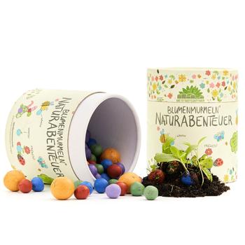 Blumenmurmeln Naturabenteuer - 100er Set Wildblumen-Mischung für blühenden Garten - Handgefertigt, inkl. Saatgut & Anleitung - Unterstützt Insektenvielfalt