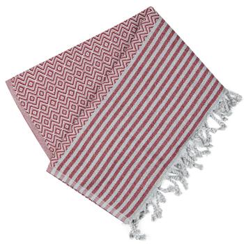 Preview: 2er-Set Hamamtuch - Handgefertigt, kuschelweich & hautfreundlich, für Wellness, Hamam, Strand - 100% Baumwolle, bordeaux, 190x90cm, waschbar 40°