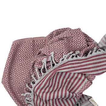 Preview: Hamamtuch aus reiner Baumwolle - Handgefertigt, hautfreundlich, kuschelweich - 190x90cm, bordeaux - Ideal für Wellness, Hamam, Strand, waschmaschinenfest