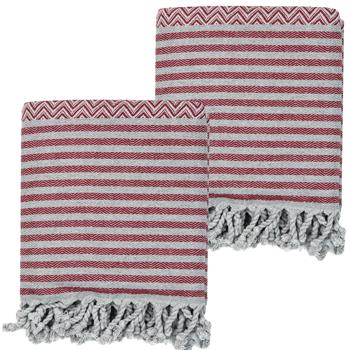 2er-Set Hamamtuch - Handgefertigt, kuschelweich & hautfreundlich, für Wellness, Hamam, Strand - 100% Baumwolle, bordeaux, 190x90cm, waschbar 40°