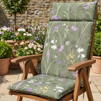 Preview: Luxuriöse Hochlehner-Auflage, Gartenstuhlkissen wasserabweisend, Blumenmuster grün, 120 x 50 cm, weich & komfortabel für optimale Entspannung