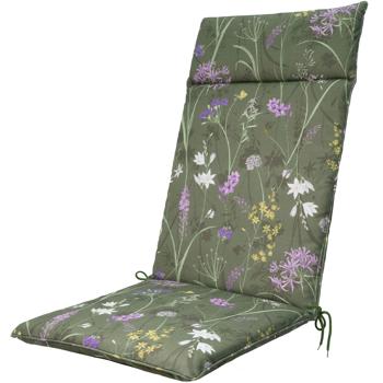 Preview: 2er-Set Luxuriöse Hochlehner-Auflage, Gartenstuhlkissen wasserabweisend, Blumenmuster grün, 120 x 50 cm, weich & komfortabel für optimale Entspannung