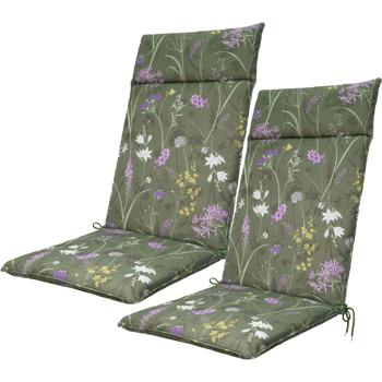 2er-Set Luxuriöse Hochlehner-Auflage, Gartenstuhlkissen wasserabweisend, Blumenmuster grün, 120 x 50 cm, weich & komfortabel für optimale Entspannung