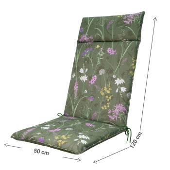 Preview: 2er-Set Luxuriöse Hochlehner-Auflage, Gartenstuhlkissen wasserabweisend, Blumenmuster grün, 120 x 50 cm, weich & komfortabel für optimale Entspannung