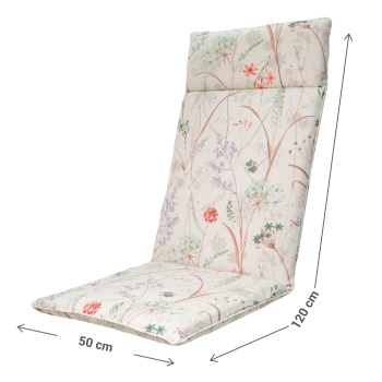 Preview: 2er-Set Luxuriöse Hochlehner-Auflage, Gartenstuhlkissen wasserabweisend, Blumenmuster weiss, 120 x 50 cm, weich & komfortabel für optimale Entspannung