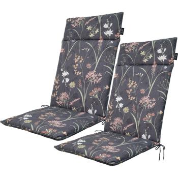 2er-Set Luxuriöse Hochlehner-Auflage, Gartenstuhlkissen wasserabweisend, Blumenmuster anthrazit, 120 x 50 cm, weich & komfortabel für optimale Entspannung