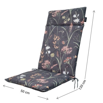 Preview: 2er-Set Luxuriöse Hochlehner-Auflage, Gartenstuhlkissen wasserabweisend, Blumenmuster anthrazit, 120 x 50 cm, weich & komfortabel für optimale Entspannung