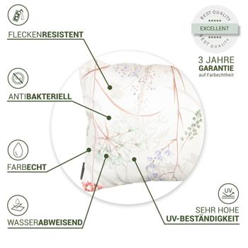 Preview: 2er-Set Bequemes Deko-Kissen Outdoor, Blumenmuster weiss, 30 x 50 x 10 cm, wetterfest, wasserabweisend & stilvoll für Garten, Terrasse & Balkon