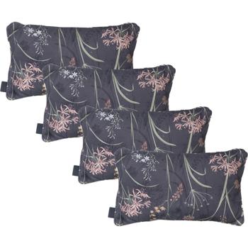4er-Set Bequemes Deko-Kissen Outdoor, Blumenmuster anthrazit, 30 x 50 x 10 cm, wetterfest, wasserabweisend & stilvoll für Garten, Terrasse & Balkon