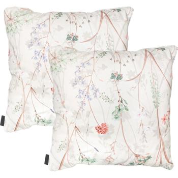 2er-Set Bequemes Deko-Kissen Outdoor, Blumenmuster weiss, 50 x 50 x 10 cm, wetterfest, wasserabweisend & stilvoll für Garten, Terrasse & Balkon