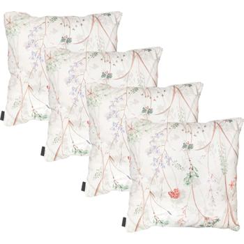 4er-Set Bequemes Deko-Kissen Outdoor, Blumenmuster weiss, 50 x 50 x 10 cm, wetterfest, wasserabweisend & stilvoll für Garten, Terrasse & Balkon