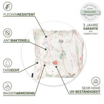 Preview: 4er-Set Bequemes Deko-Kissen Outdoor, Blumenmuster weiss, 50 x 50 x 10 cm, wetterfest, wasserabweisend & stilvoll für Garten, Terrasse & Balkon