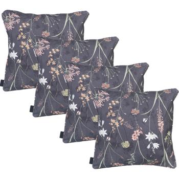 4er-Set Bequemes Deko-Kissen Outdoor, Blumenmuster anthrazit, 50 x 50 x 10 cm, wetterfest, wasserabweisend & stilvoll für Garten, Terrasse & Balkon