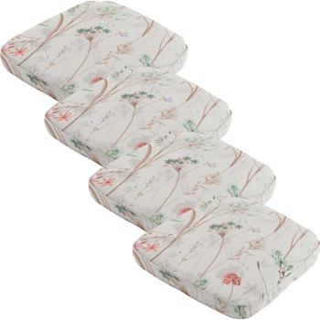 4er-Set Bequemes Stuhlkissen Outdoor, Blumenmuster weiss, 48 x 48 cm, wetterfestes & wasserabweisend Sitzkissen, stilvoll für Garten, Terrasse & Balkon