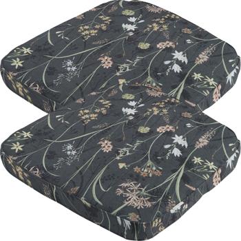 2er-Set Bequemes Stuhlkissen Outdoor, Blumenmuster anthrazit, 48 x 48 cm, wetterfestes & wasserabweisend Sitzkissen, stilvoll für Garten, Terrasse & Balkon