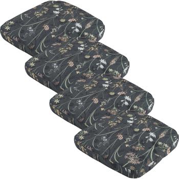 4er-Set Bequemes Stuhlkissen Outdoor, Blumenmuster anthrazit, 48 x 48 cm, wetterfestes & wasserabweisend Sitzkissen, stilvoll für Garten, Terrasse & Balkon