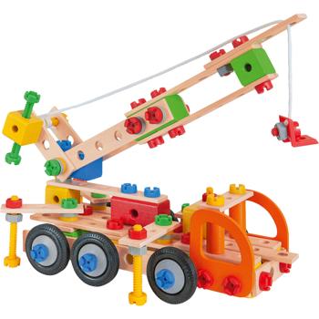 Preview: Bauspielzeug 170tlg. 4 Fahrzeug-Modelle: Kranwagen, Jeep, LKW-Kipper, Abschleppwagen zum Selberbauen, FSC 100% - Kreativität, Motorik, Logik & Spass