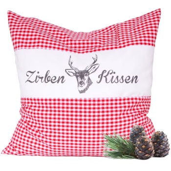 Preview: 2er-Set Zirbenkissen Vichy Rot 30x30 cm, gefüllt mit 350g Natur Zirbenspäne, 100% Bio-Baumwolle Bezug, Aromatherapie Schlafkissen aus Deutschland
