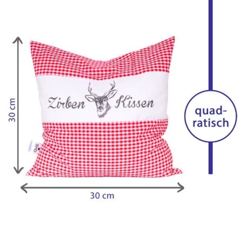 Preview: 2er-Set Zirbenkissen Vichy Rot 30x30 cm, gefüllt mit 350g Natur Zirbenspäne, 100% Bio-Baumwolle Bezug, Aromatherapie Schlafkissen aus Deutschland