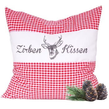 Zirbenkissen Vichy Rot 40x40 cm, gefüllt mit 450g Natur Zirbenspäne, 100% Bio-Baumwolle Bezug, Aromatherapie Schlafkissen aus Deutschland