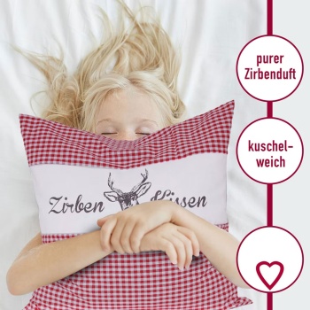 Preview: 2er-Set Zirbenkissen Vichy Rot 40x40 cm, gefüllt mit 450g Natur Zirbenspäne, 100% Bio-Baumwolle Bezug, Aromatherapie Schlafkissen aus Deutschland