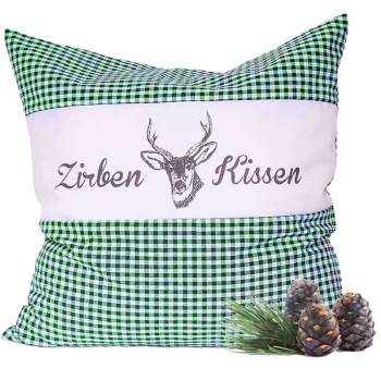 Preview: 2er-Set Zirbenkissen Vichy Grün 30x30 cm, gefüllt mit 350g Natur Zirbenspäne, 100% Bio-Baumwolle Bezug, Aromatherapie Schlafkissen aus Deutschland