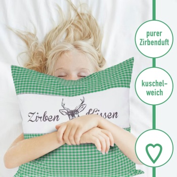 Preview: 2er-Set Zirbenkissen Vichy Grün 40x40 cm, gefüllt mit 450g Natur Zirbenspäne, 100% Bio-Baumwolle Bezug, Aromatherapie Schlafkissen aus Deutschland