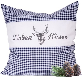 Preview: 2er-Set Zirbenkissen Vichy Blau 40x40 cm, gefüllt mit 450g Natur Zirbenspäne, 100% Bio-Baumwolle Bezug, Aromatherapie Schlafkissen aus Deutschland