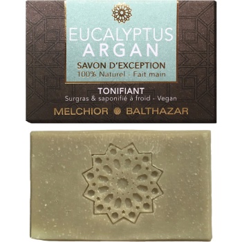 Preview: Eucalyptus Naturseife, Bio Seife mit Arganöl: Handgemacht & Kaltverseift - Vegan Naturkosmetik für Gesicht & Körper, für straffende Pflege