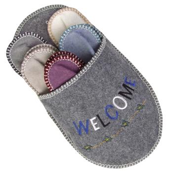 Wohlfühl Gästefinken-Set – 5 Paar bequeme Hausschuhe mit "Welcome"-Aufdruck, in diversen Farben, weich, rutschfest & hygienisch für Besucher & Gäste
