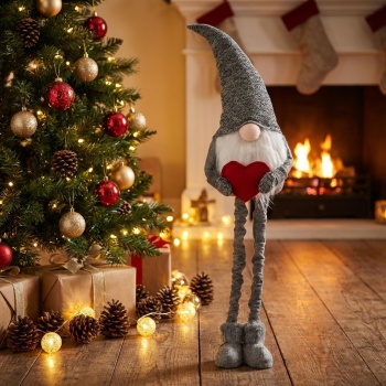 Preview: Weihnachtswichtel mit ausziehbaren Beinen - Stimmungsvolle Weihnachtsdeko für Ihr Zuhause - 100% Polyester, Höhe 60-87 cm, Nikolaus & Wichtelgeschenk