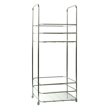 Preview: Badezimmer-Regal aus verchromtem Metall - Modernes Design mit 2 Ablagefächern für Bad & Küche - Vielseitiger Stauraum 16x40x16cm