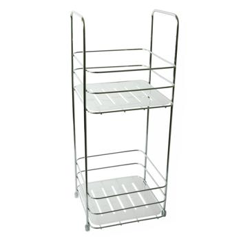 Preview: Badezimmer-Regal aus verchromtem Metall - Modernes Design mit 2 Ablagefächern für Bad & Küche - Vielseitiger Stauraum 16x40x16cm