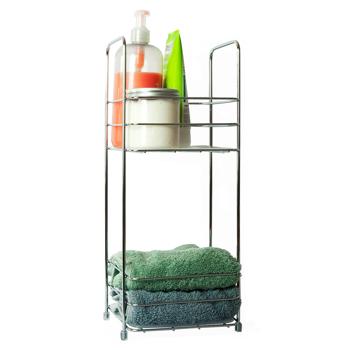 Badezimmer-Regal aus verchromtem Metall - Modernes Design mit 2 Ablagefächern für Bad & Küche - Vielseitiger Stauraum 16x40x16cm