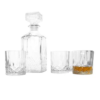 Komplettes Whisky-Set mit Kristallschliff: Karaffe (900ml) & 4 Gläser (230ml) – Hochwertiges Glas-Set mit Deckel, für Whisky-Liebhaber