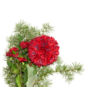 Preview: Künstliches Blumenbouquet Rot/Grün - Naturgetreue Deko für Winter & Ganzjährig - Polyester/Draht - 65cm Länge, 30cm Durchmesser - Ideal für Vase & Kränze