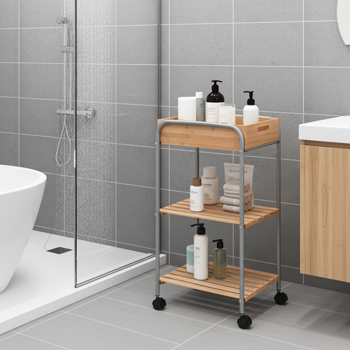 Praktischer Bad-Trolley: Bambus & Metall, 3 Ebenen, auf Rollen, 30x40x81cm – Abnehmbare Kiste, viel Stauraum & Ordnung im Badezimmer