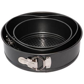 3-teiliges Springformen-Set aus Karbonstahl, schwarz, antihaftbeschichtet – 2 x Rund & Herzform, Backformen für Kuchen, Torten, Backzubehör